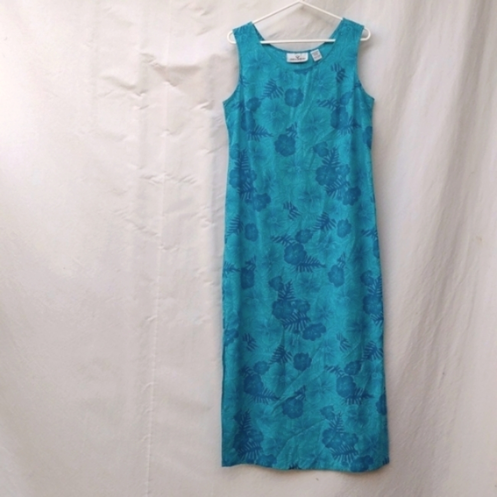 Erin London Turquoise Blue Silk Hibiscus Sleeveless Maxi Dress Women's Medium